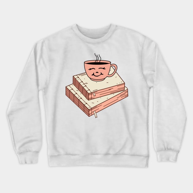 Cute Coffee and Books Drawing Crewneck Sweatshirt by A.P.